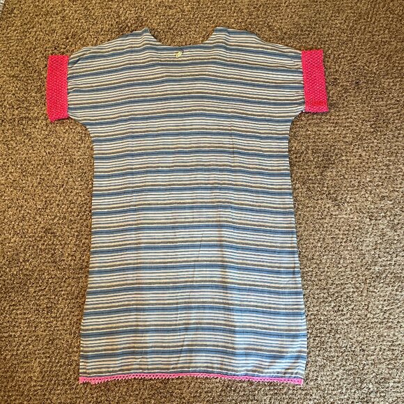 Size Large Anthropologie Ruby Yaya blue white stripes embroidered cotton dress - Picture 7 of 14